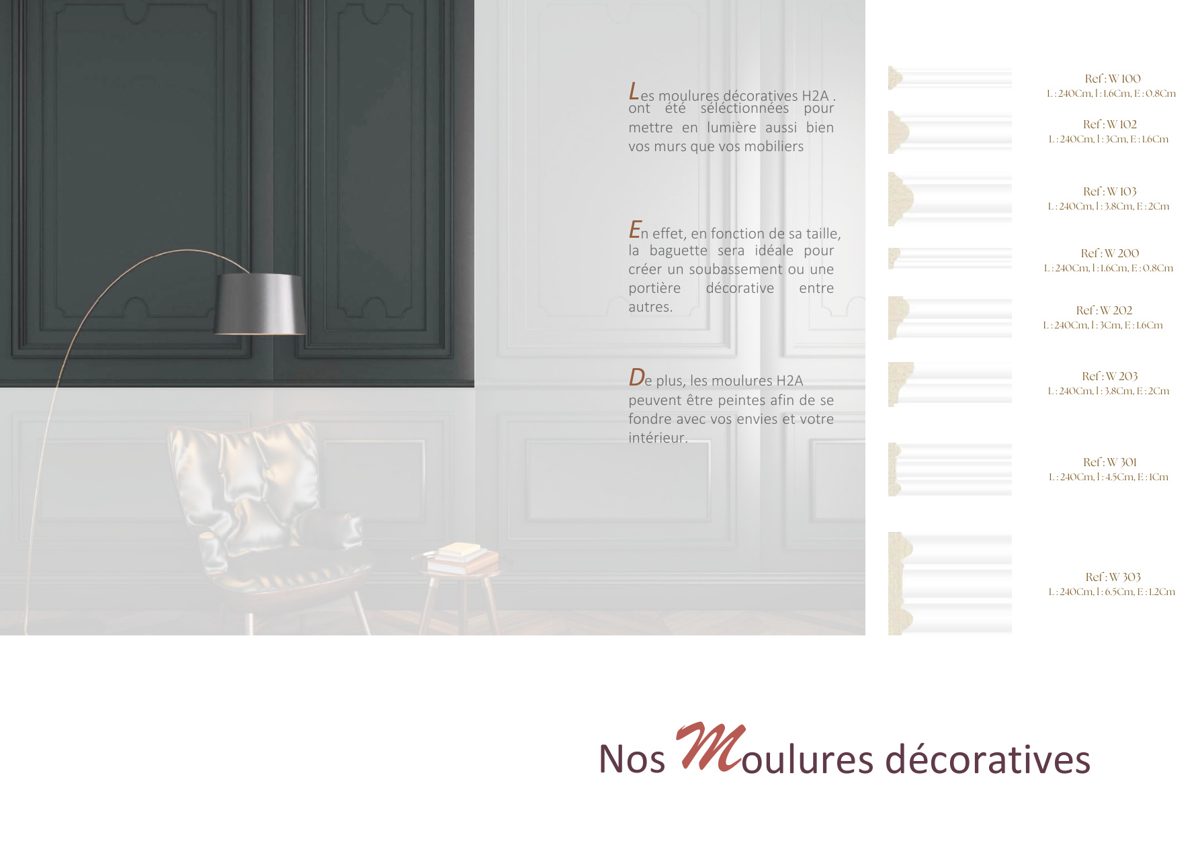 Références de moulures décoratives H2A